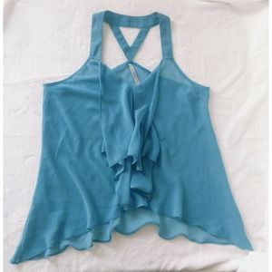 Sheer Top Teal Blue Layer Ruffle Club Party Flowy